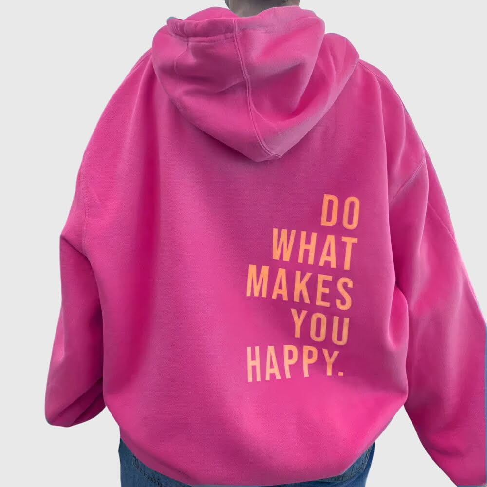 Casual Hot Pink Hoodie — Hooded, Long Sleeves, Orange Text Print