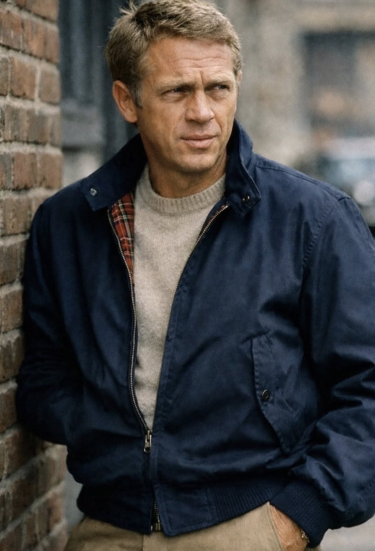 Steve Mcqueen Navy Blue Harrington Jacket — Stand-up Collar