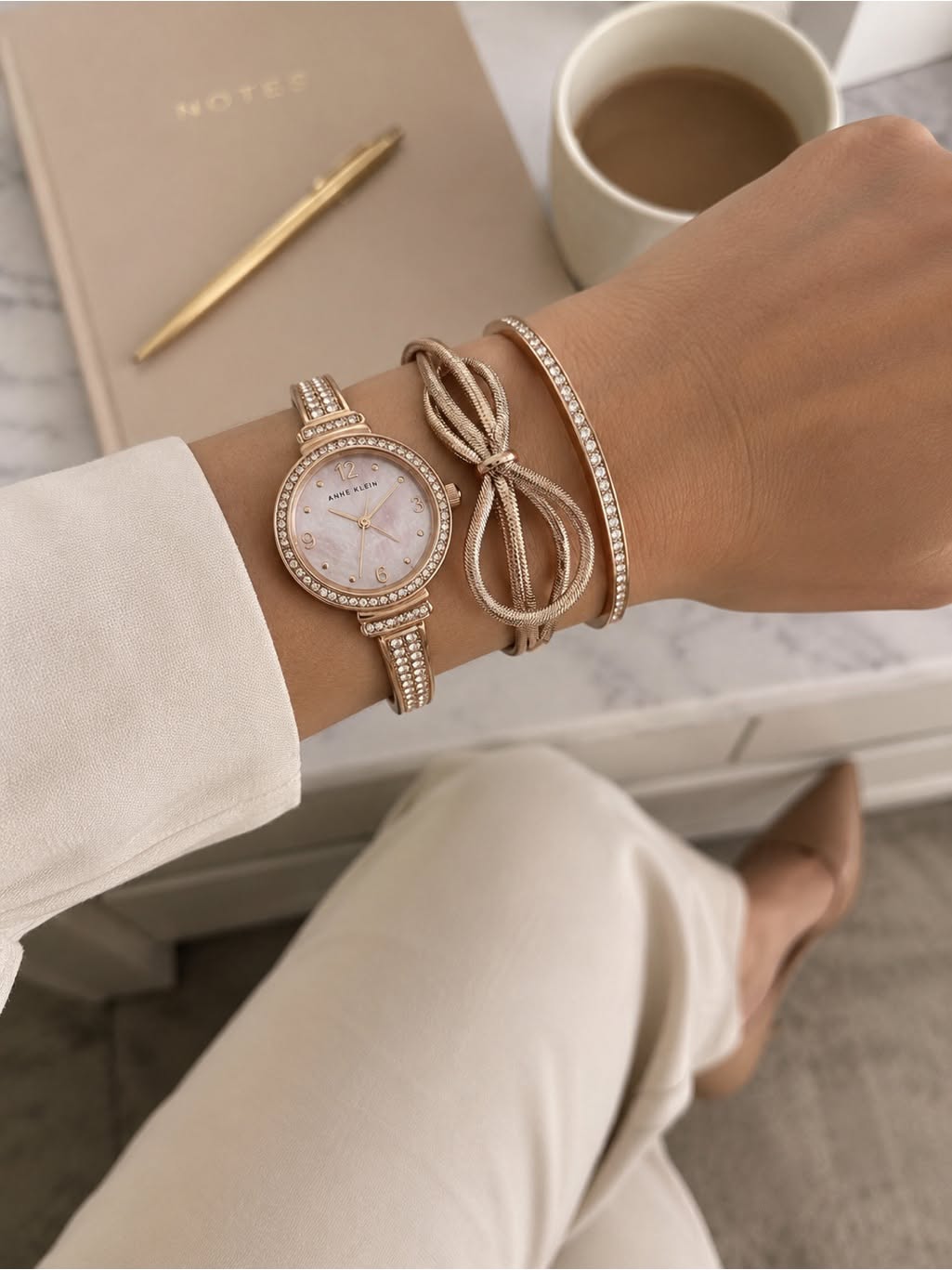 Anne Klein Rose Gold Watch and Bracelet Set — Rose Gold Watch
