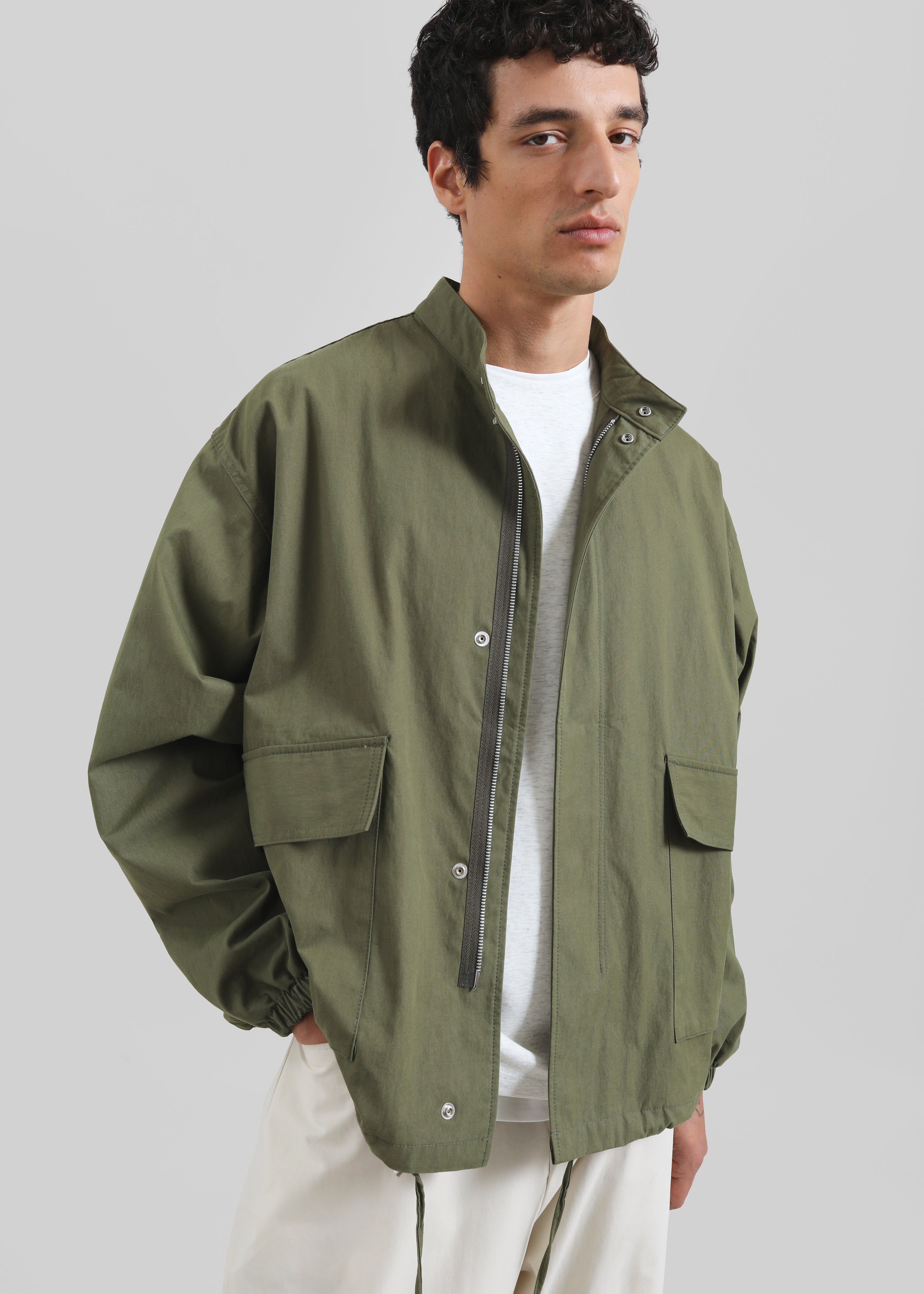 The Frankie Shop Olive Green Cargo Jacket — Stand Collar, Full Zip
