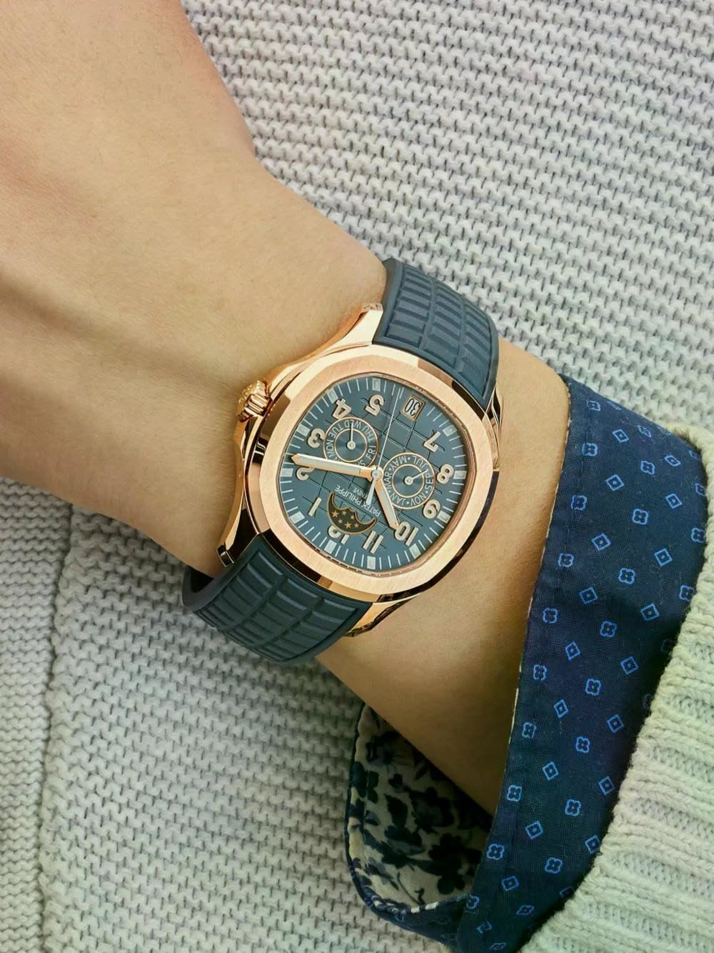 Patek Philippe Rose Gold and Blue-gray Wristwatch — Rounded Octagonal