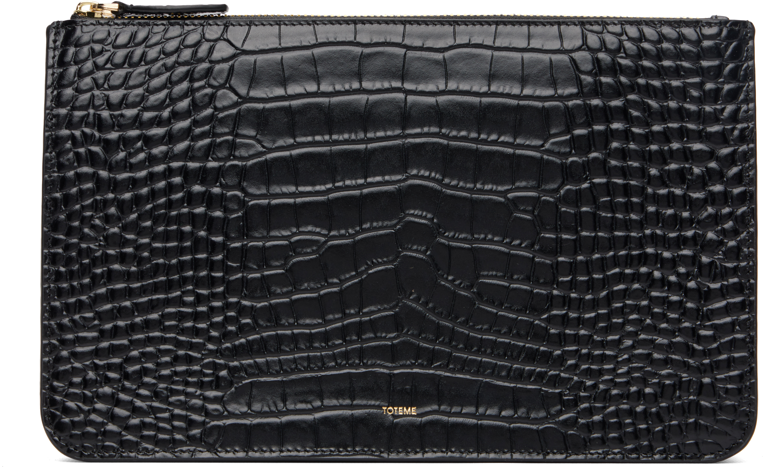 TOTEME Black Threefold Croco-Embossed Clutch