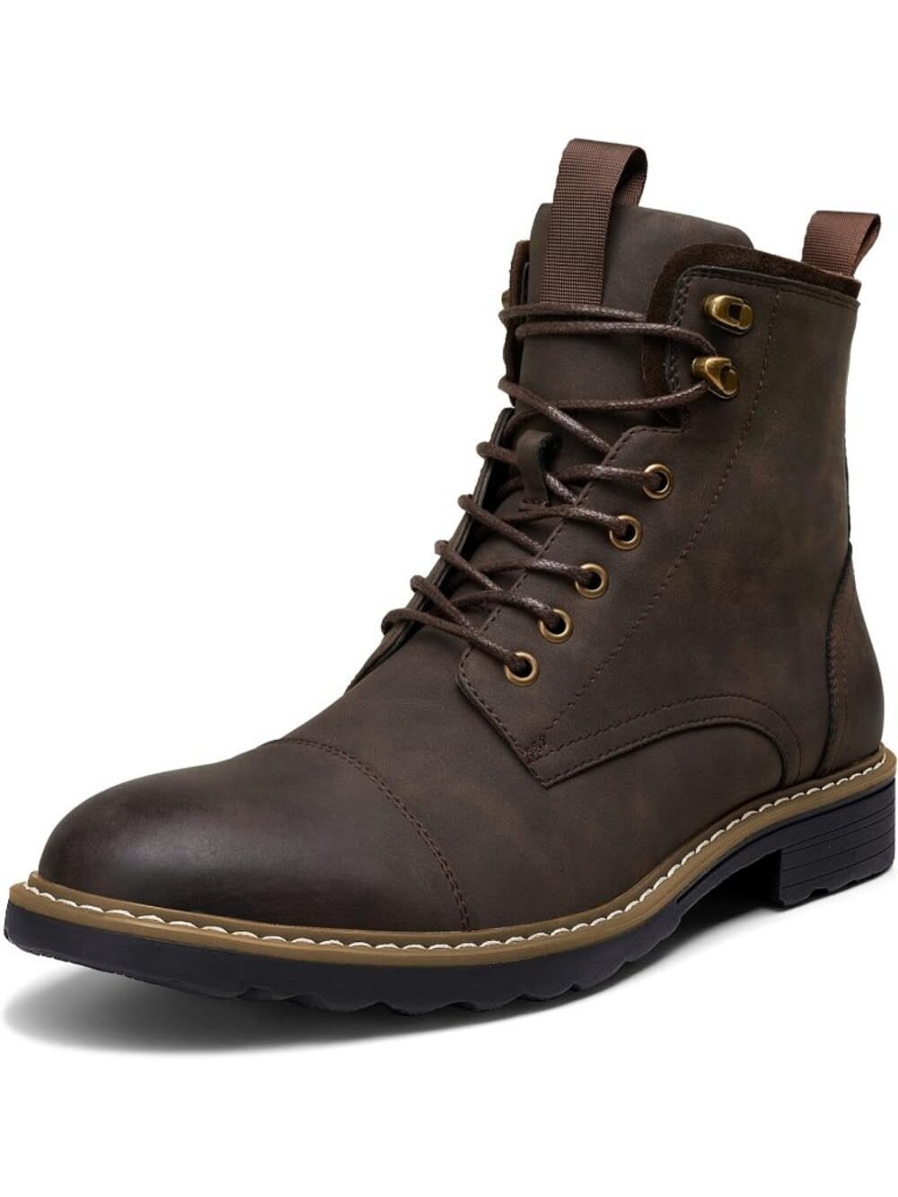 Casual Dark Brown Ankle Boots — Lace-up Closure, Cap Toe, Brass