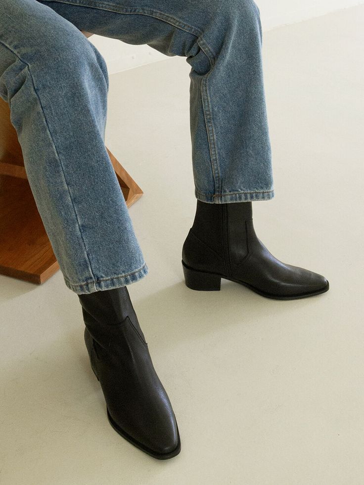 Casual Black Ankle Boots — Square Toe, Low Block Heel, Pull-on Style