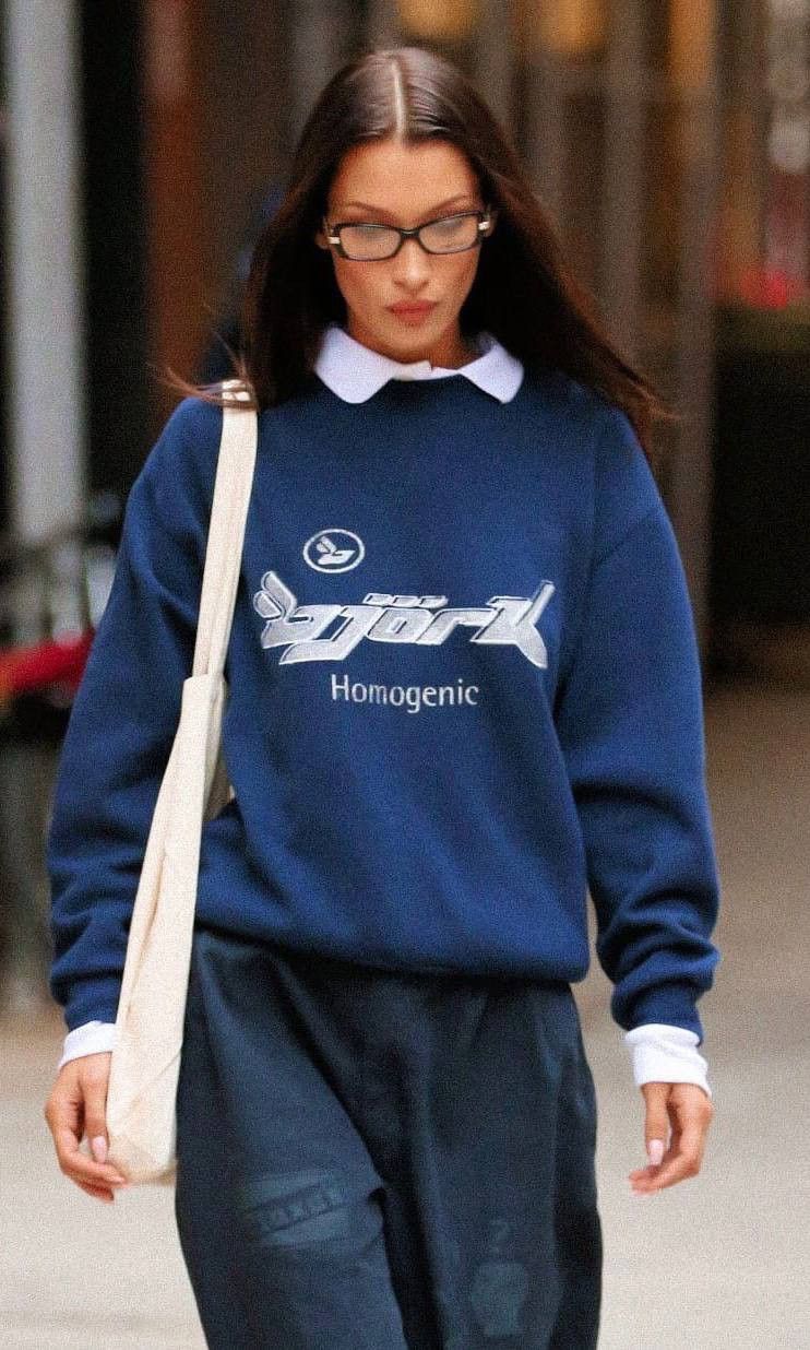 Bella Hadid Navy Blue Crewneck Sweatshirt — Bjork Homogenic Graphic