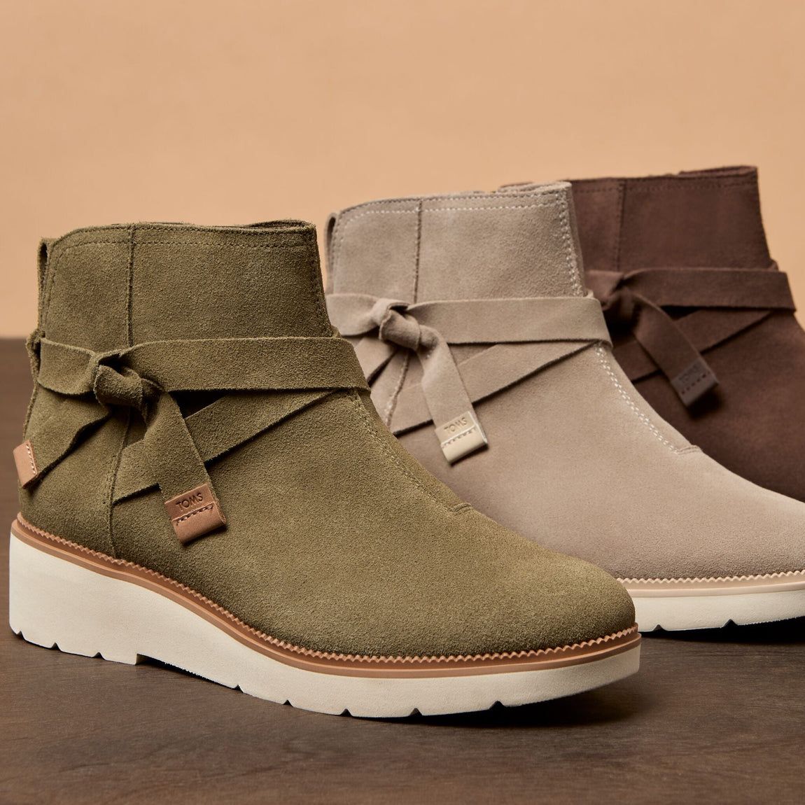 TOMS Military Olive Ankle Boots — Wrap-around Suede Ankle Strap