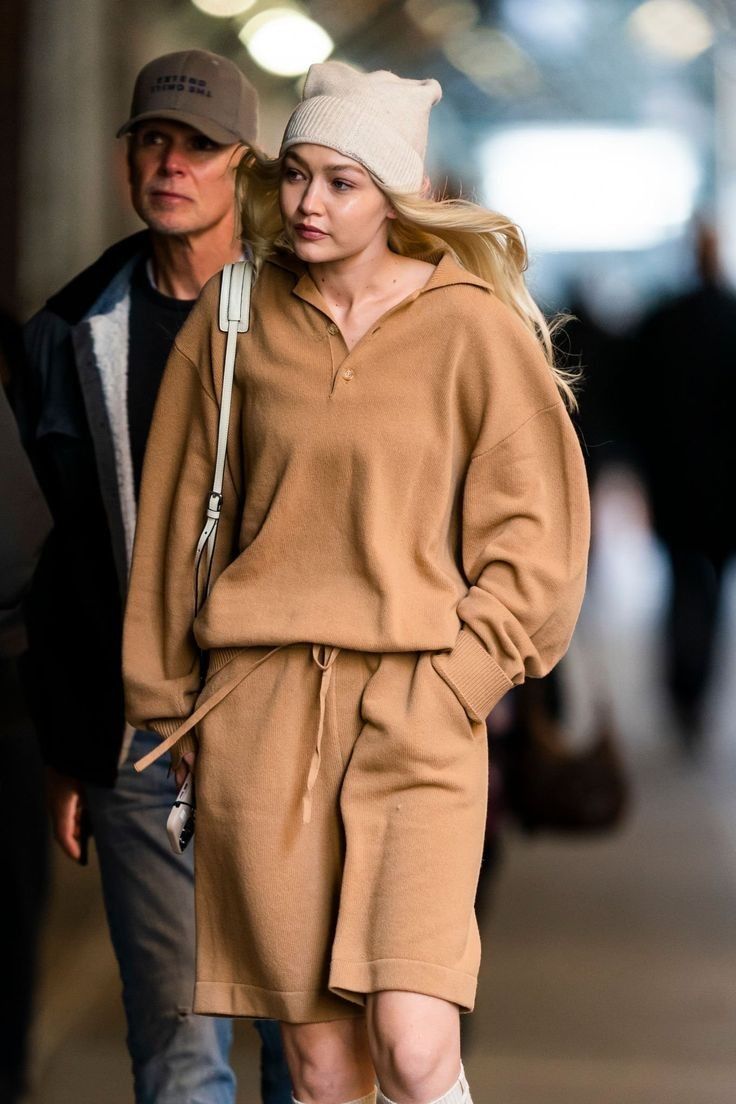 Gigi Hadid Camel Brown Sweater — Collared Polo Neckline, Button