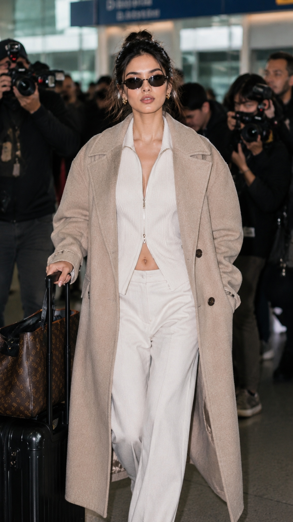 Lily Chee Beige Wool Overcoat — Notch Lapels, Double-breasted Button