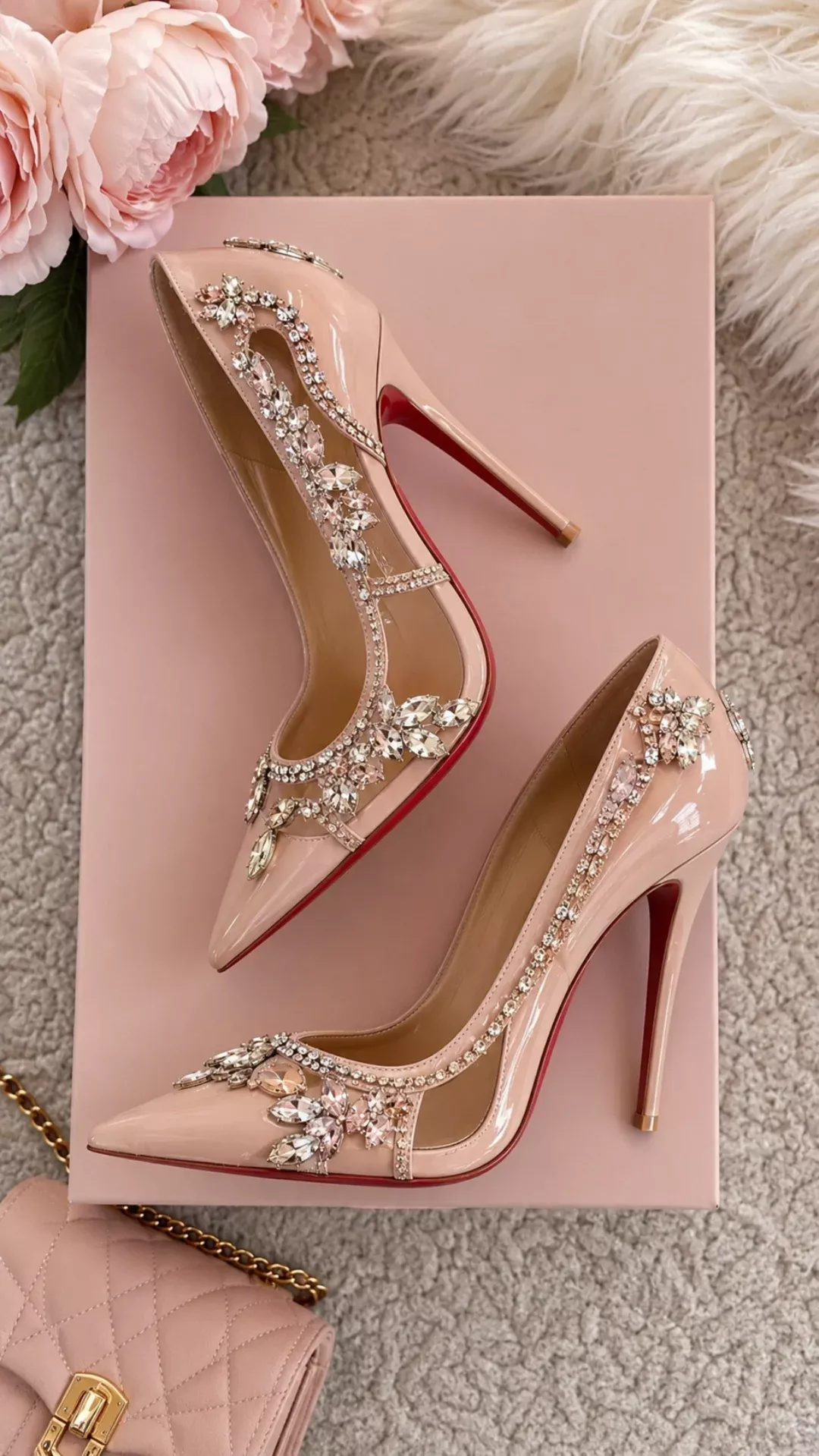 Christian Louboutin Nude Patent Stiletto Pumps — Crystal