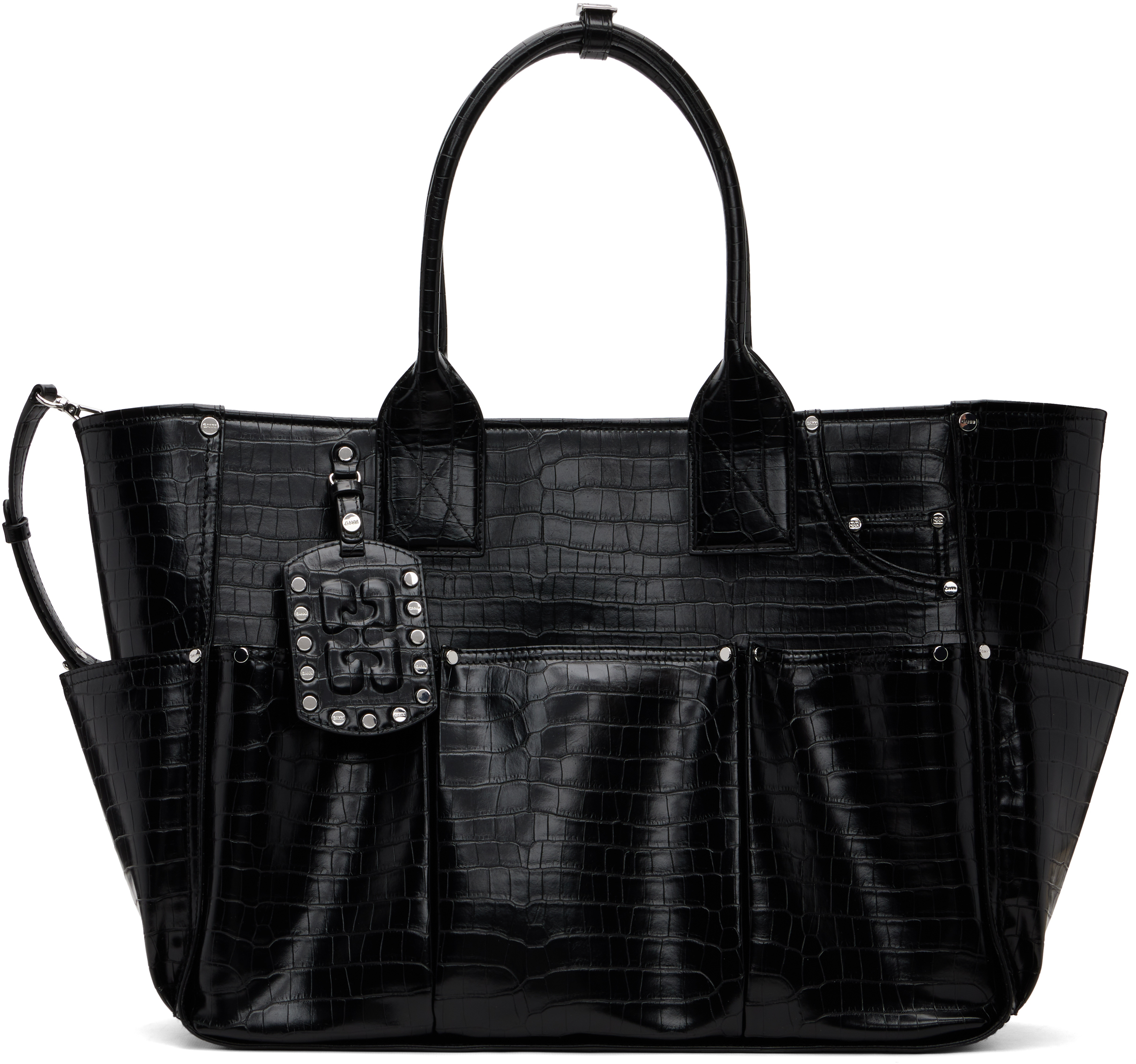 GANNI Black Croco Posy Tote