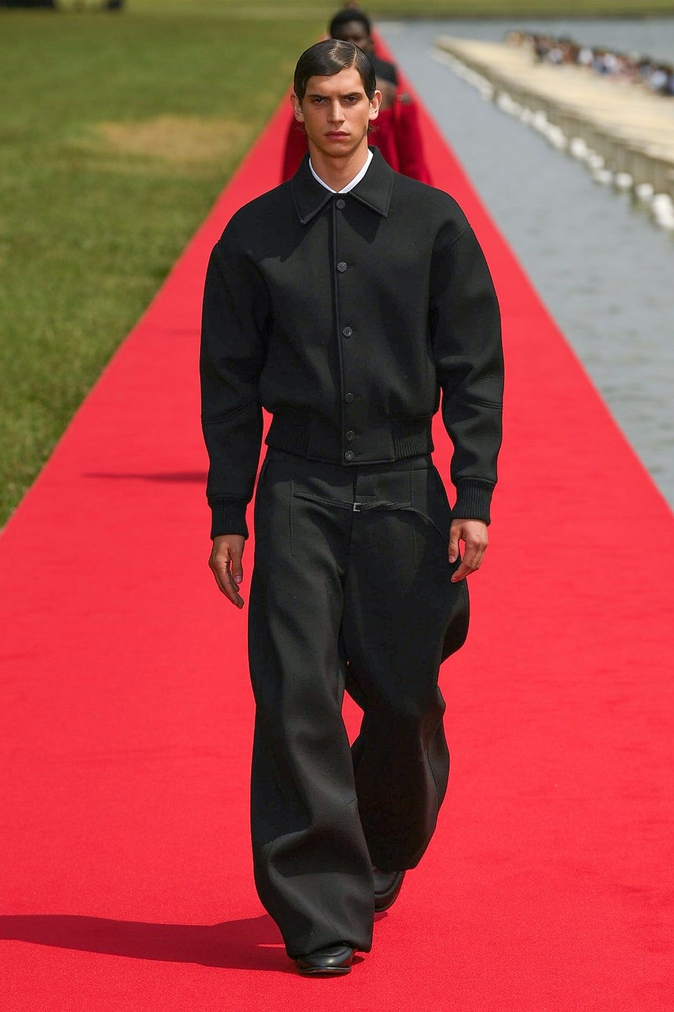 Louis Vuitton Black Bomber Jacket — Point Collar, Front Button