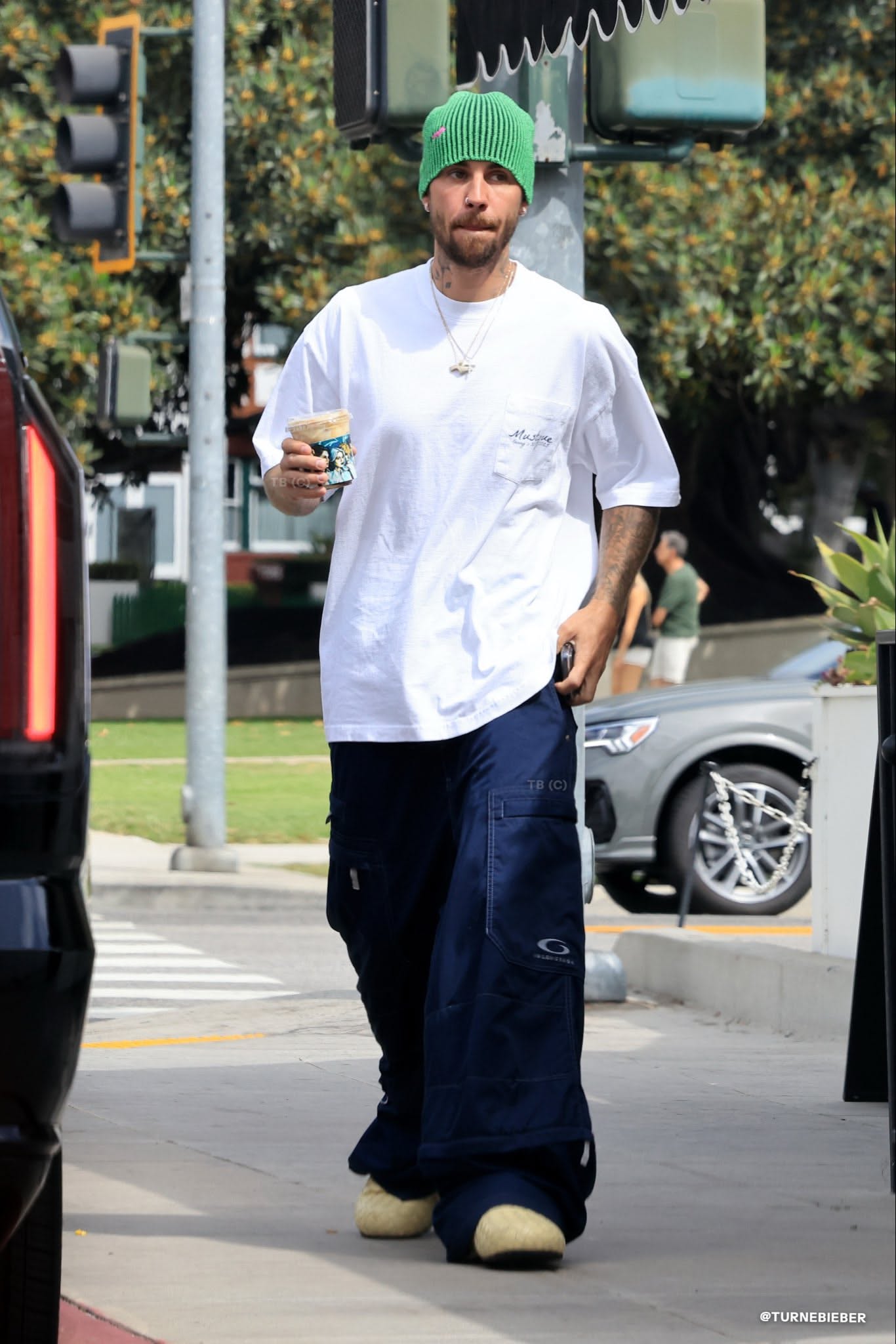 Justin Bieber White T-shirt — Crew Neckline, Short Sleeves, Chest