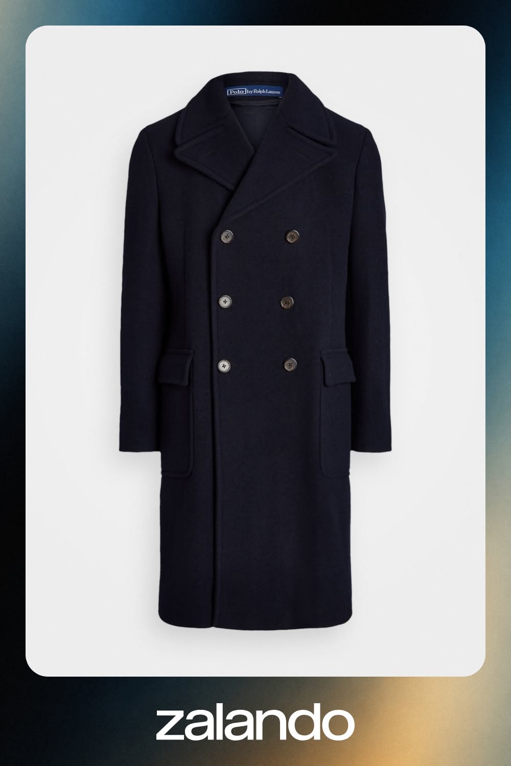Polo Ralph Lauren Navy Blue Topcoat — Double-breasted Closure, Wide