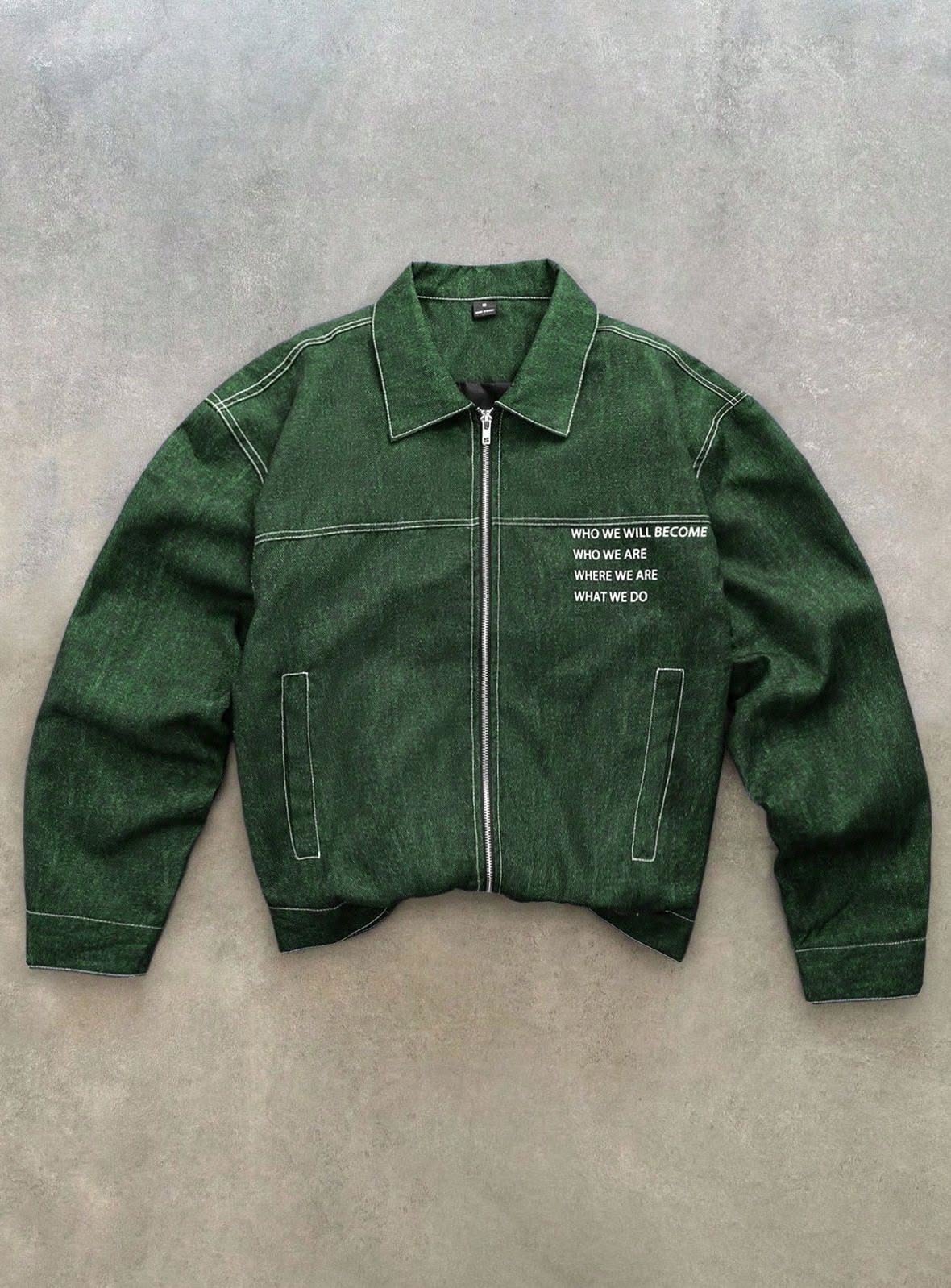 Streetwear Dark Forest Green Bomber Jacket — White Contrast