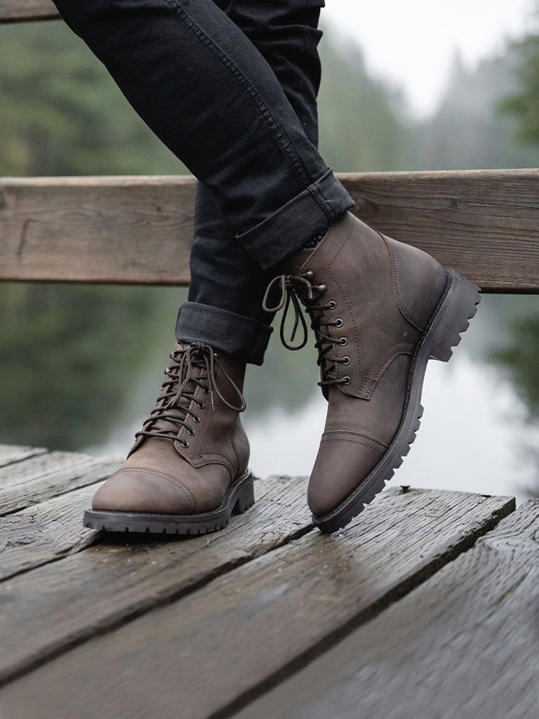 Thursday Boot Company Dark Brown Combat Boots — Lace-up Closure, Cap