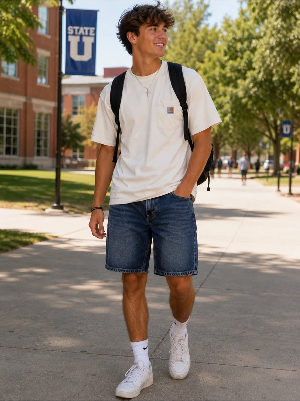 Casual Dark Wash Blue Denim Shorts — Mid-rise, Five-pocket Styling