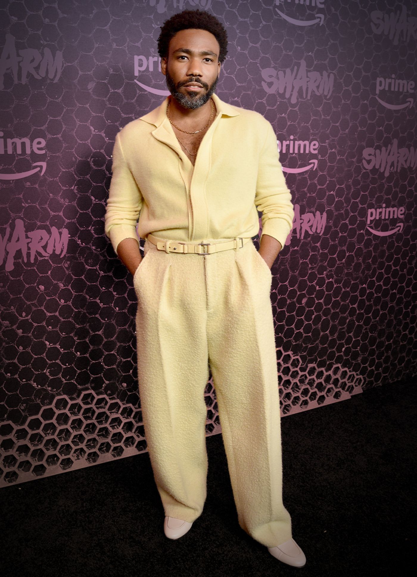 Donald Glover Butter Yellow Knit Shirt and Trousers Co-ord Set