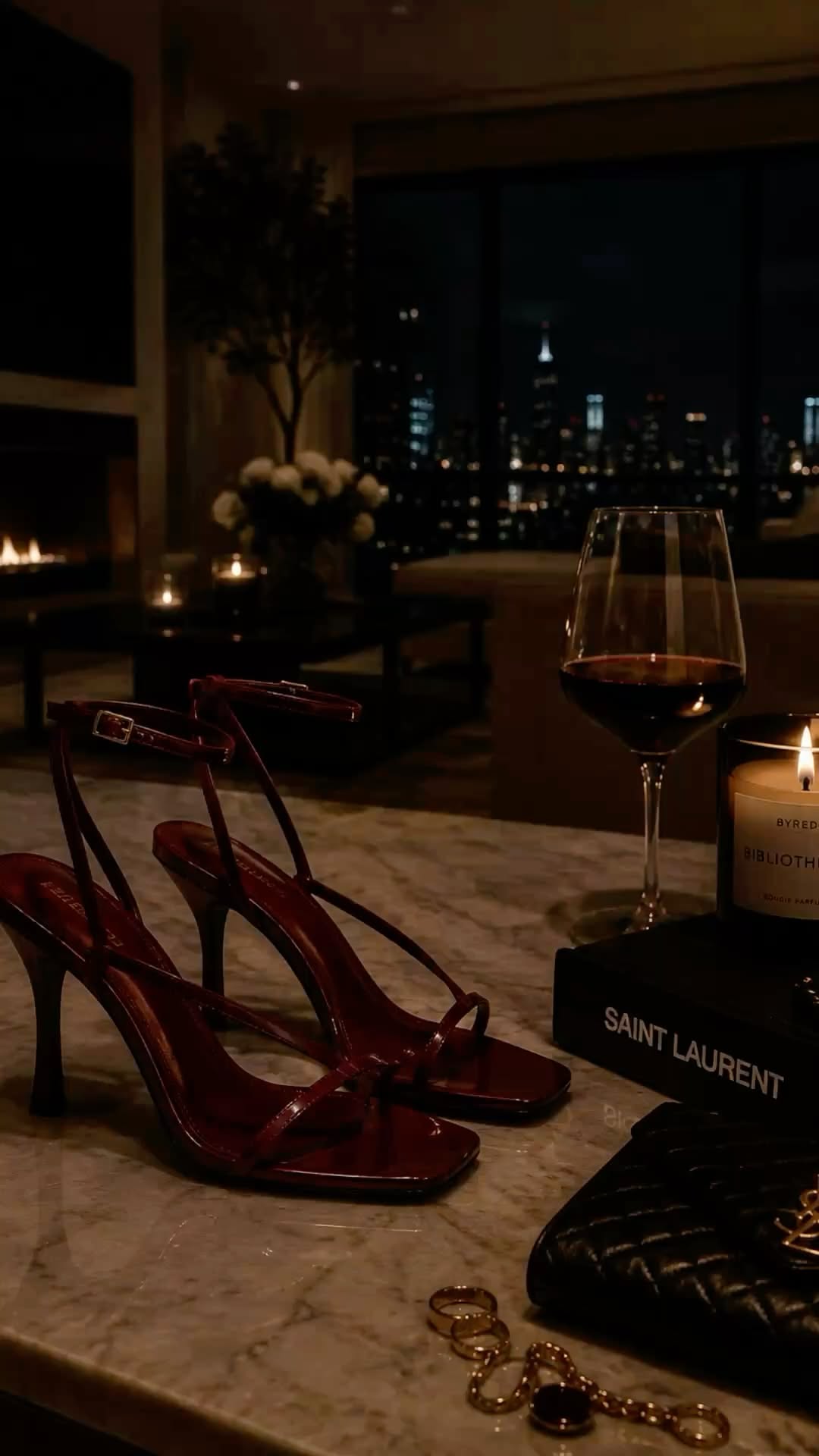 Saint Laurent Dark Red Heeled Sandals — Thin Strappy Design, Square