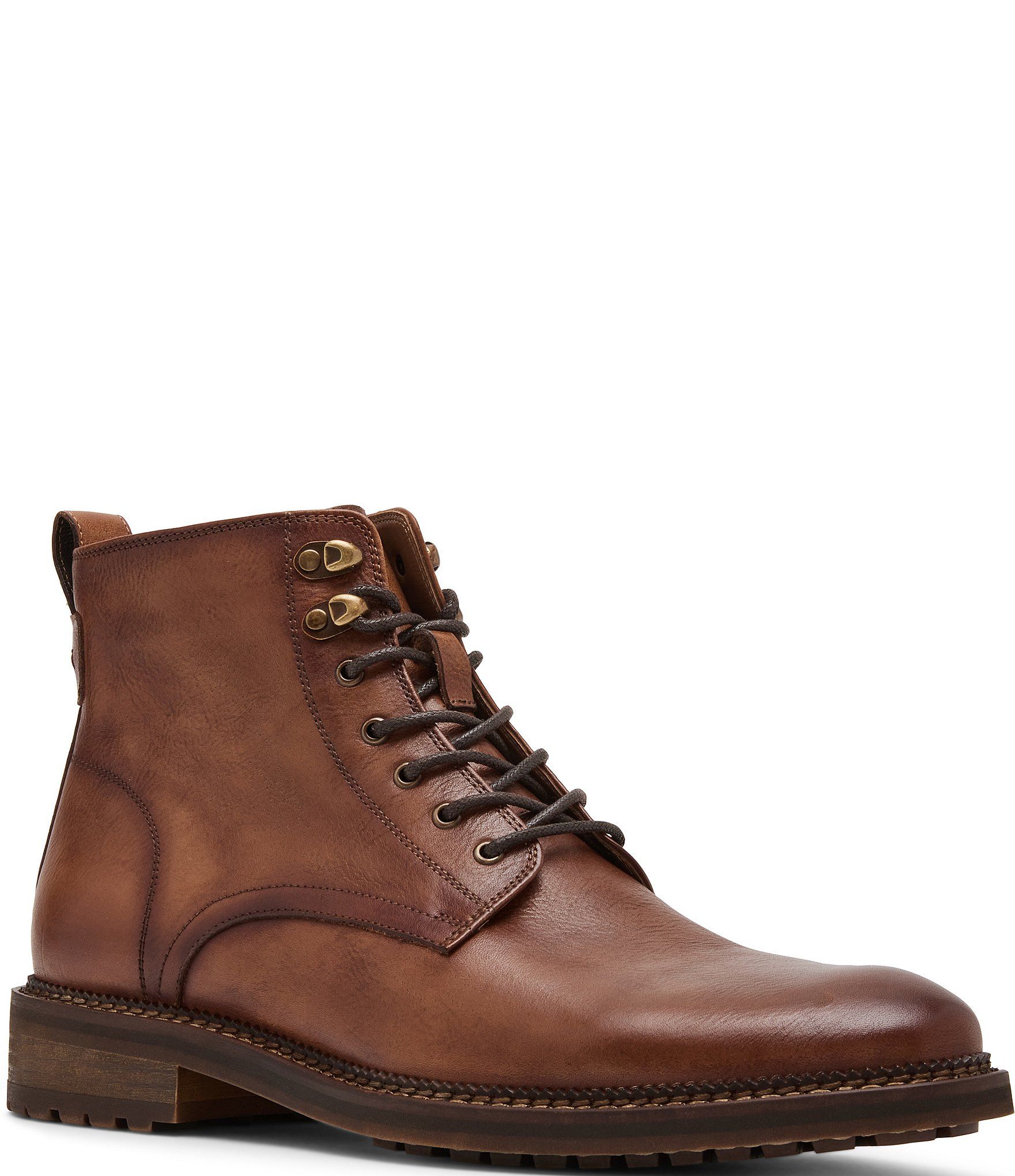 Steve Madden Cognac Brown Boots — Lace-up Closure, Brass-toned