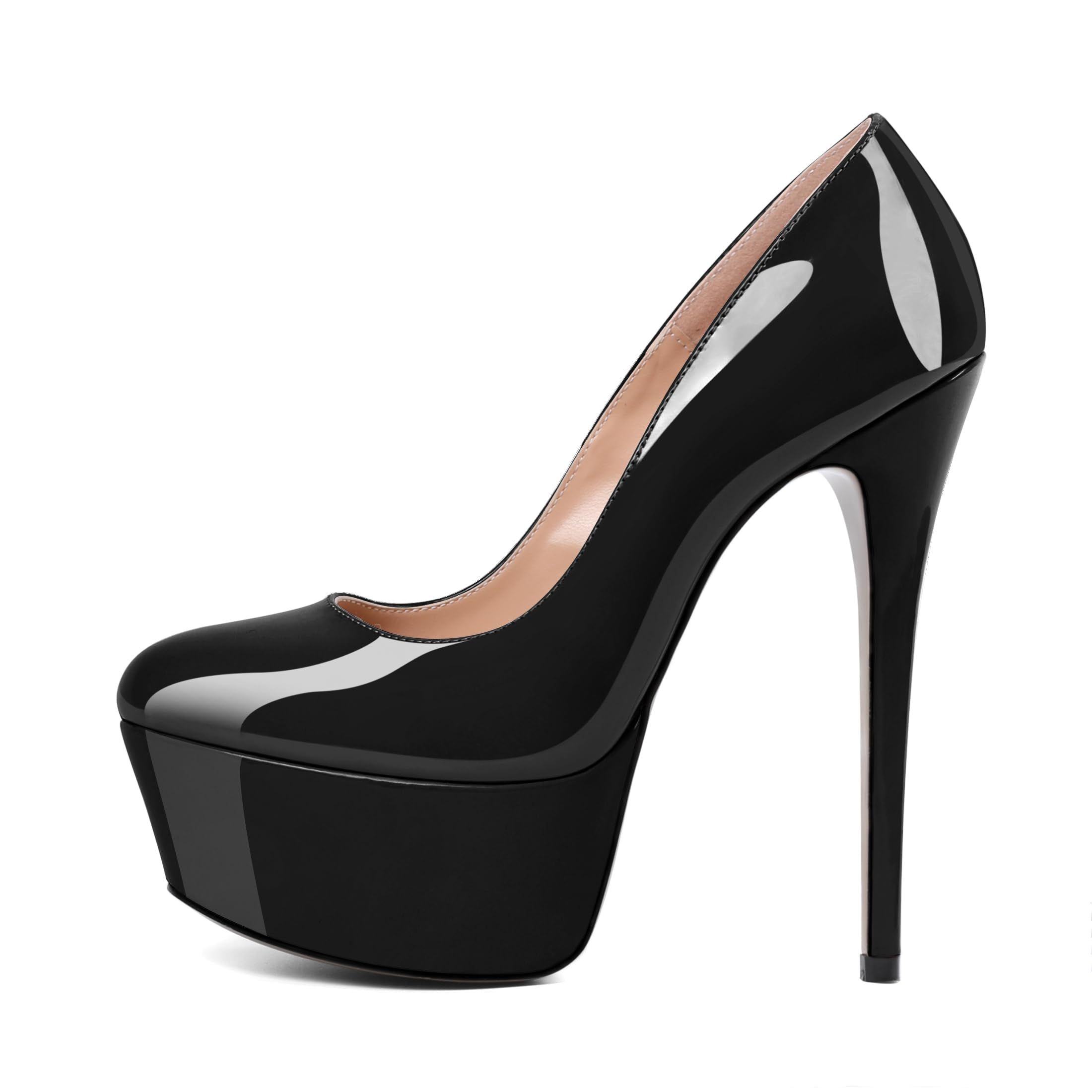Dressy Glossy Black Platform Pump — High Stiletto Heel, Hidden