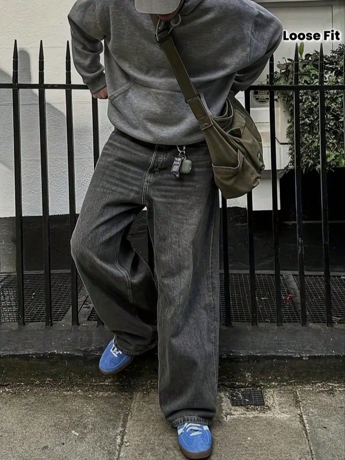 streetwear washed black jeans — faded wash, classic five-pocket style