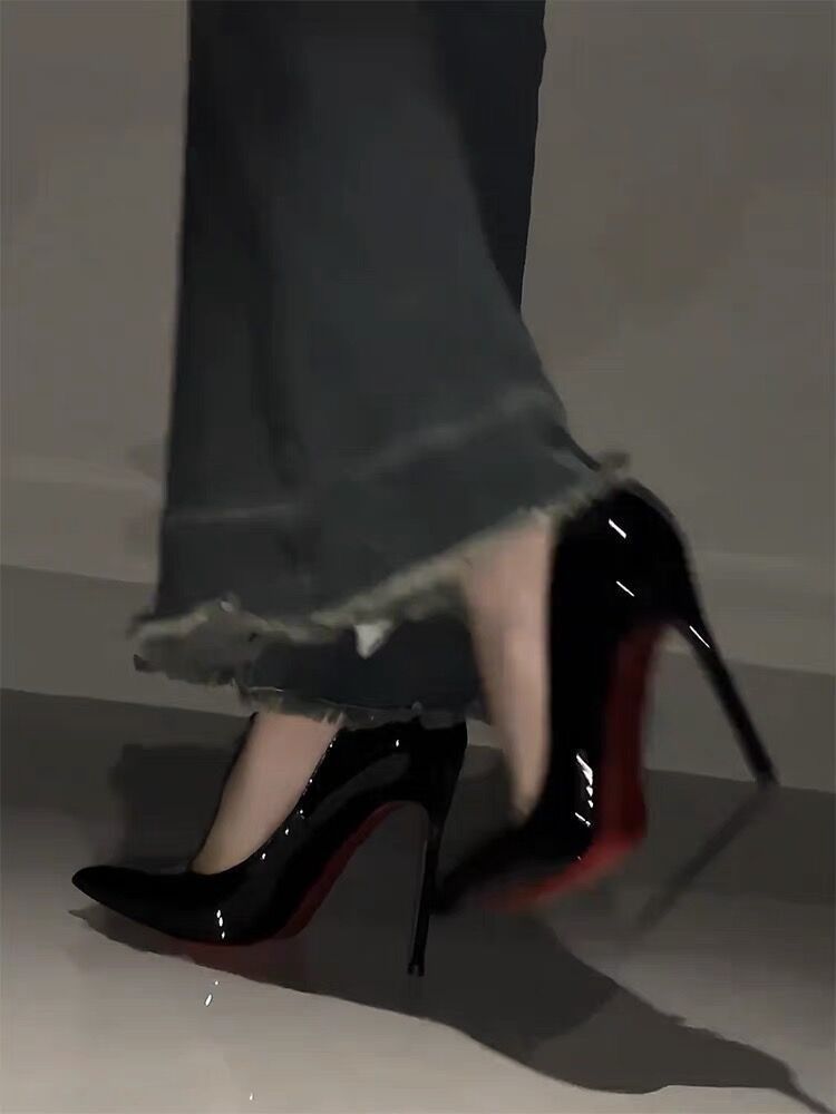 Christian Louboutin black with red sole high heels — stiletto heel, red outsole, pointed toe, slip-on