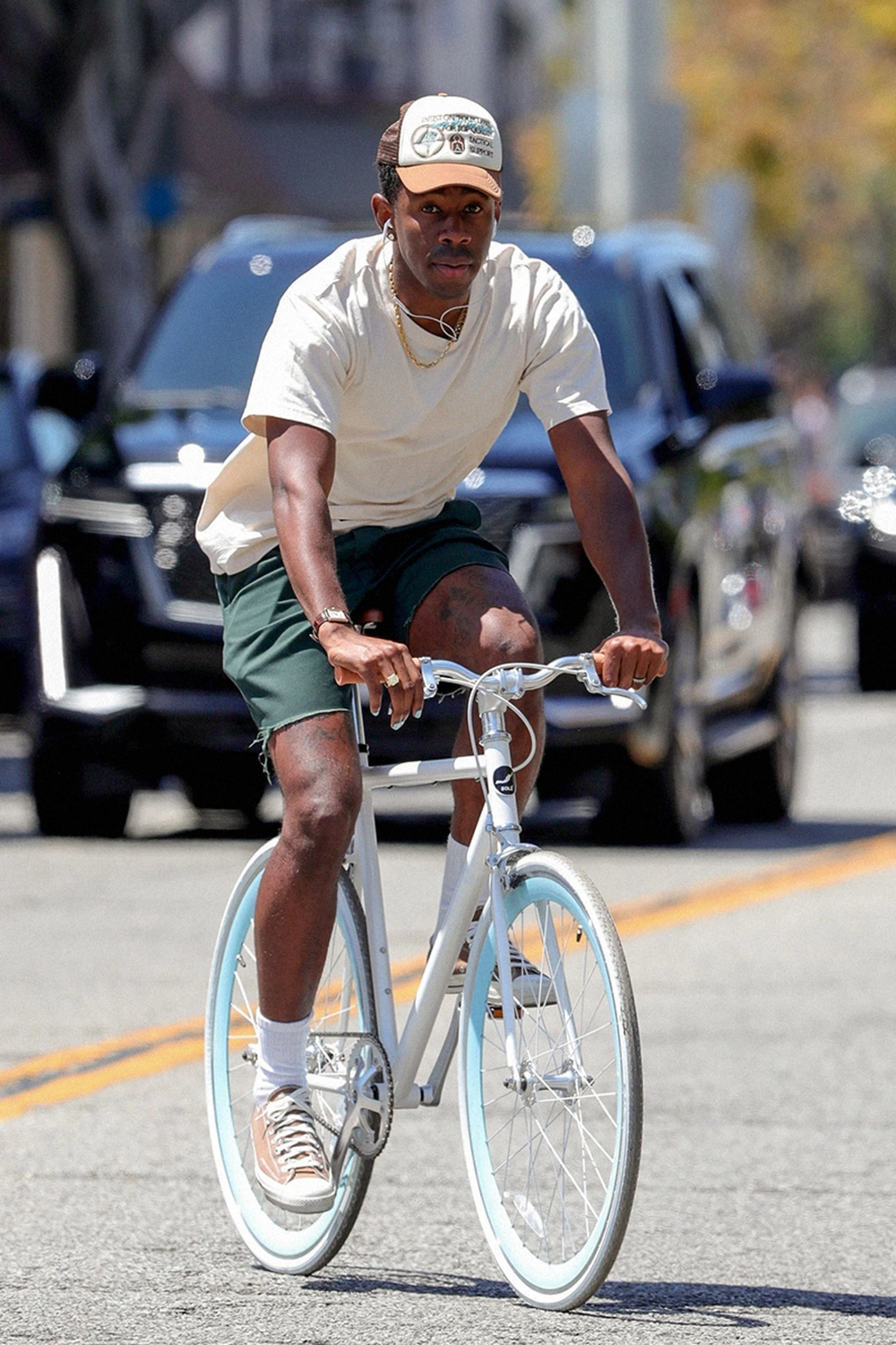 Tyler the Creator Dark Green Shorts — Raw Hem, Mid-rise, Knee-length
