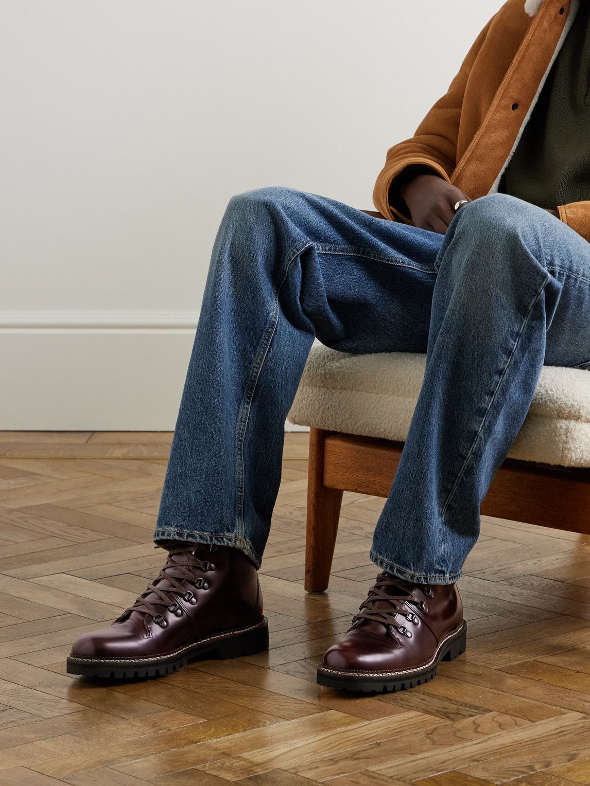 Mr p. Dark Burgundy Glossed Leather Boots — Lace-up Closure, D-ring