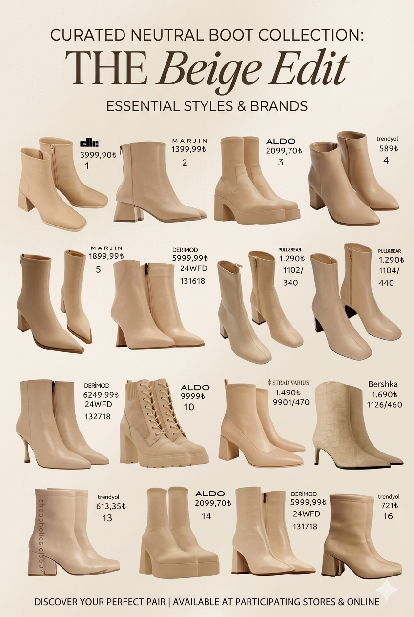 MARJIN light beige ankle boots — square toe, block heel, side zipper closure