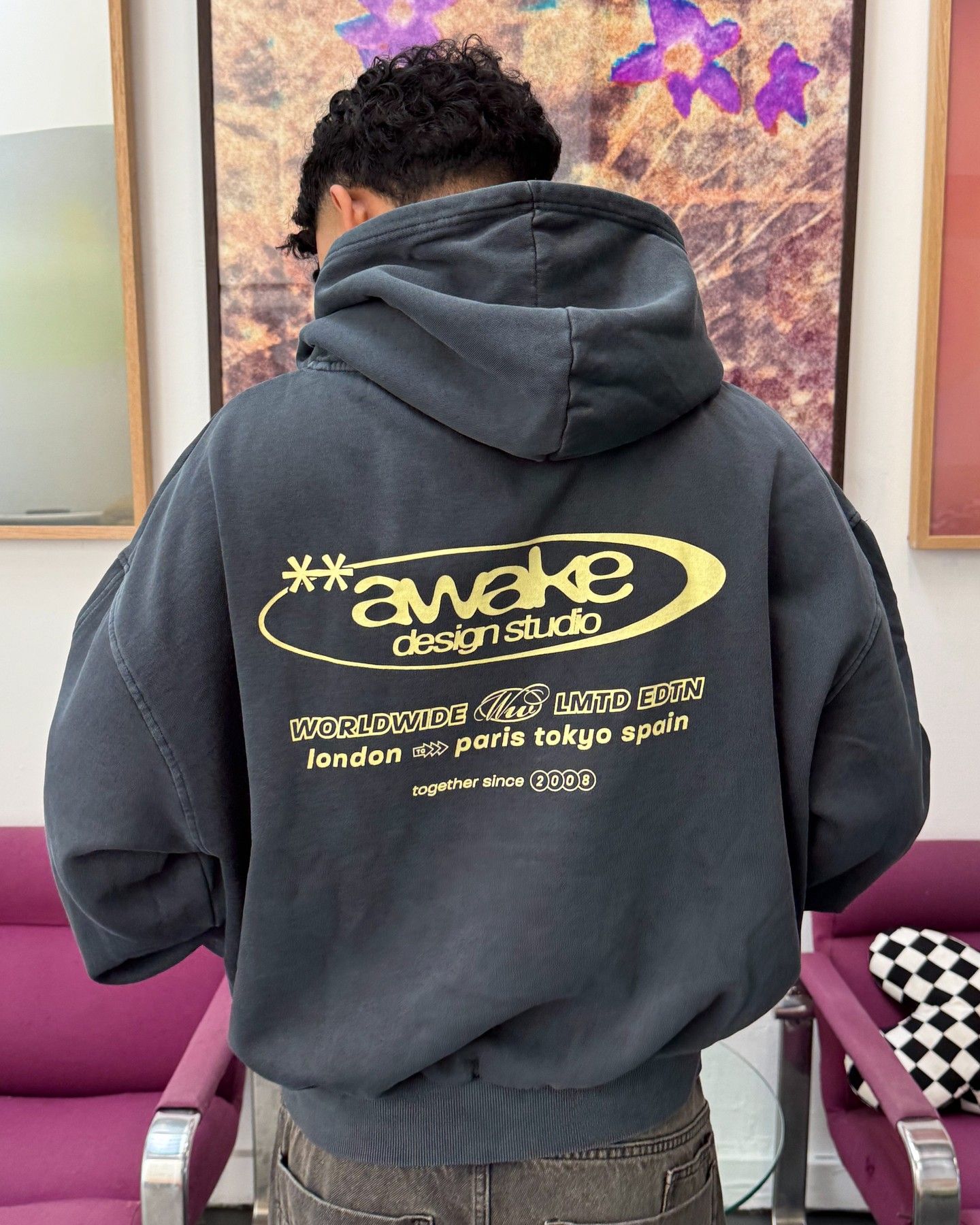 Factorie Charcoal Grey Hoodie — Back Graphic Print with 'awake Design