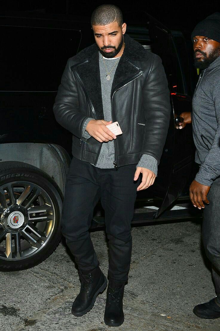 Drake Black Shearling Leather Jacket — Asymmetric Zip Front, Wide