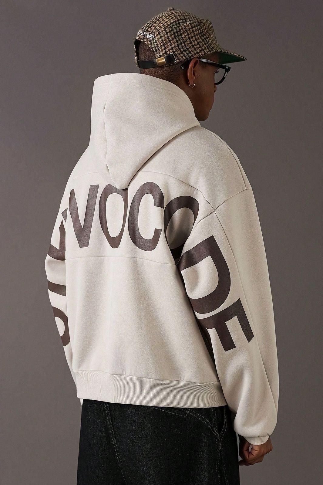 Streetwear Off-white with Dark Brown Print Hoodie — Large Bold Letter