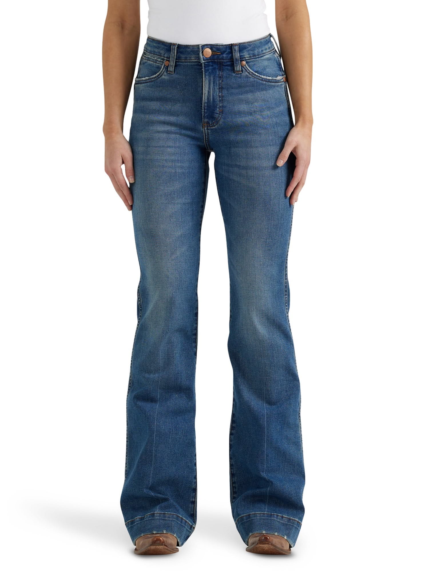 Wrangler Medium Wash Blue Jeans — Five-pocket Styling, 'w' Stitching