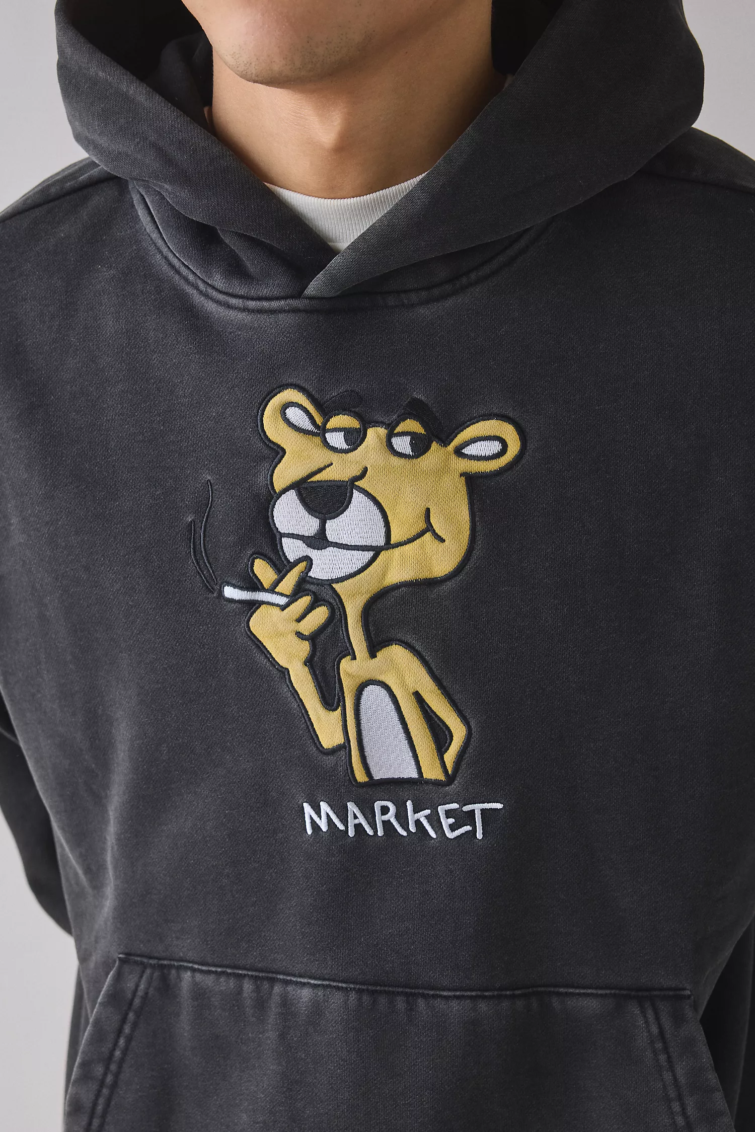 Market Washed Black Hoodie — Market Branding, Panther Character