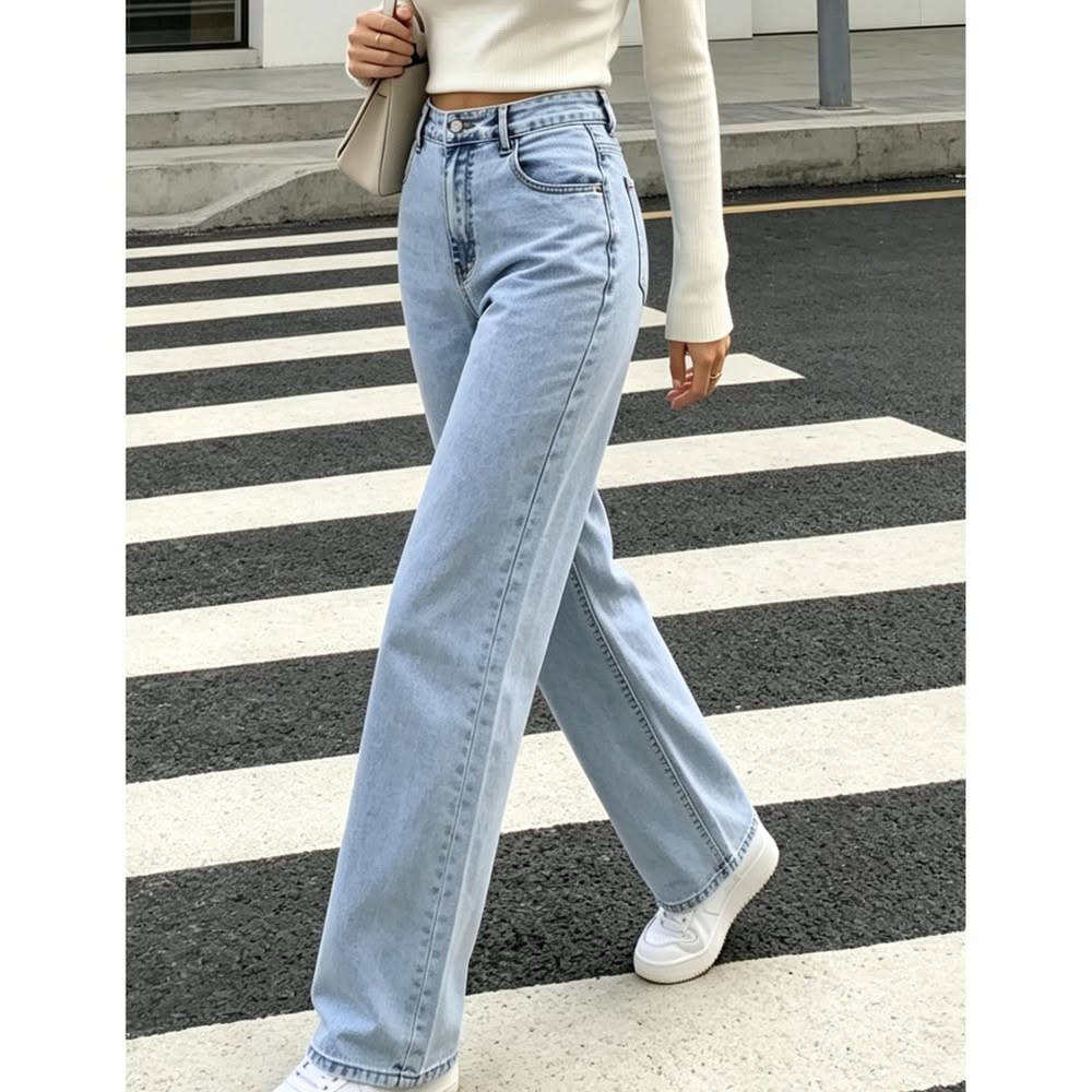 YESFASHION Light Blue Wash Straight Leg Jeans — Classic Five-pocket