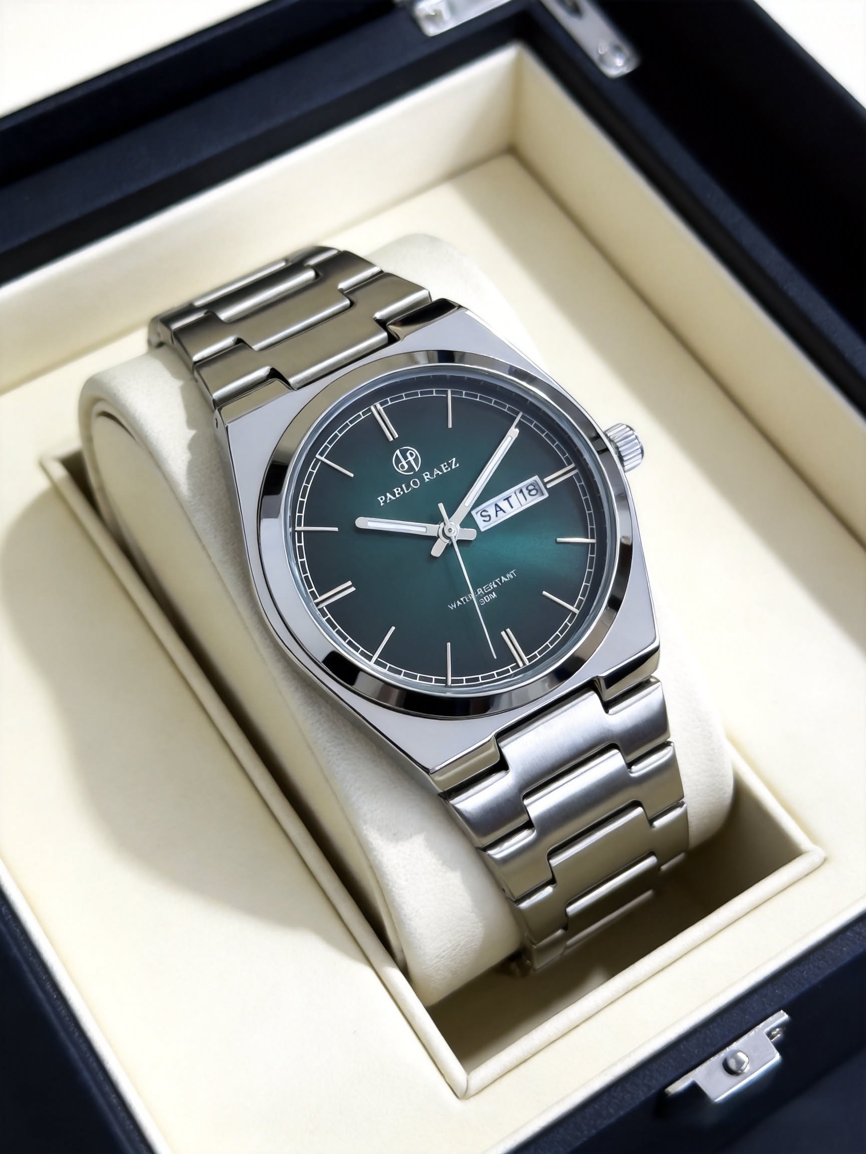 PABLO RAEZ Emerald Green Dial, Silver-toned Metal Wristwatch