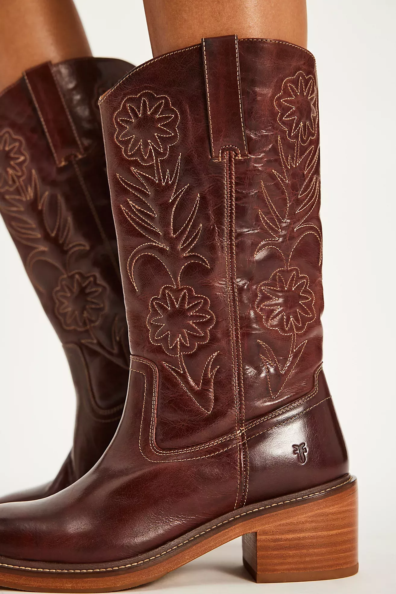 Frye Dark Brown Cowboy Boots — Mid-calf Cowboy Boots, Decorative