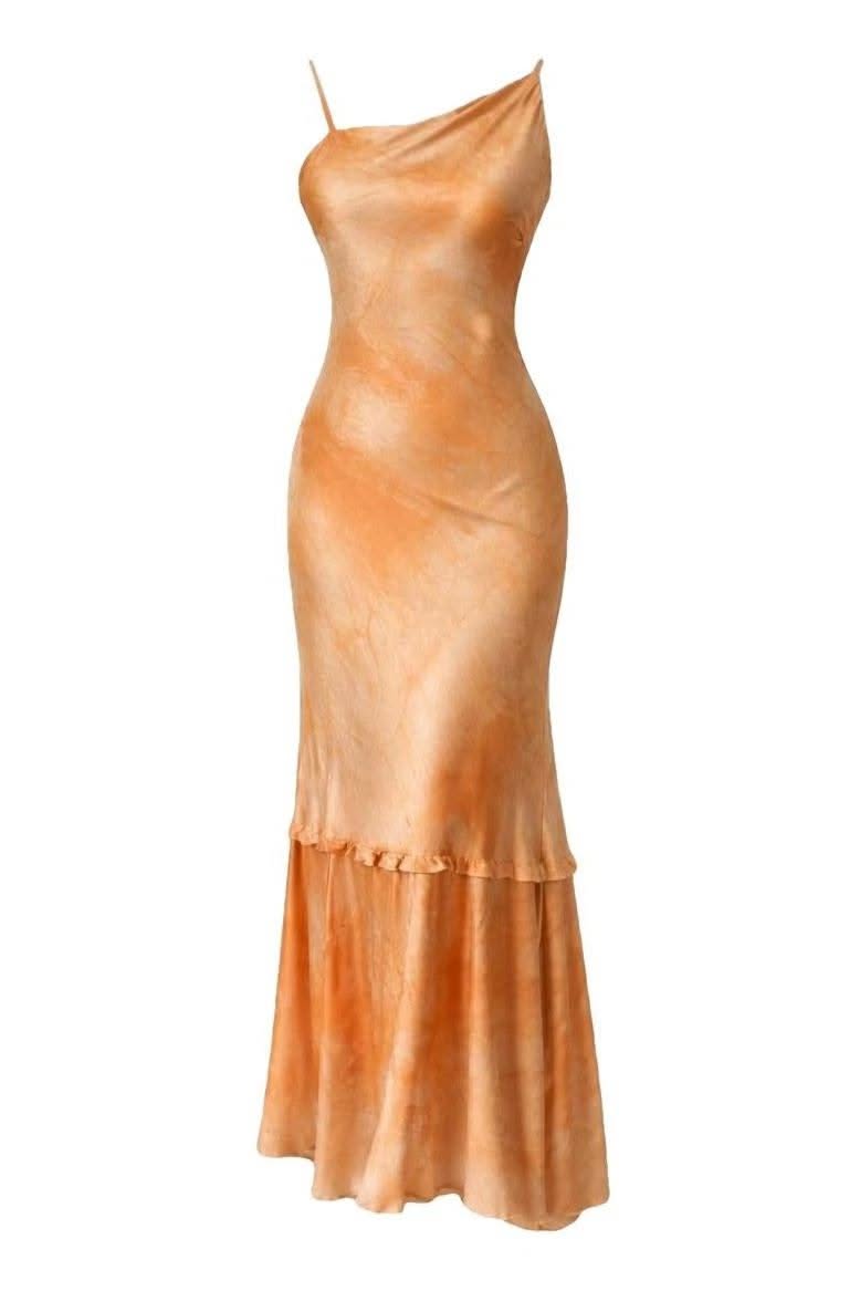 Valentino Orange Marble Slip Dress — One-shoulder Neckline, Single