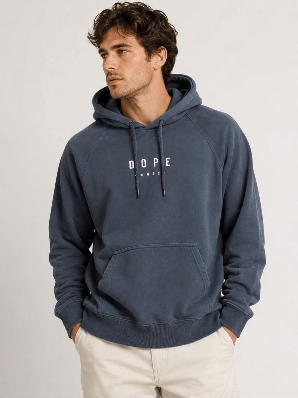 Dope Snow Slate Blue Hoodie — DOPE MMIX Text Print on Chest