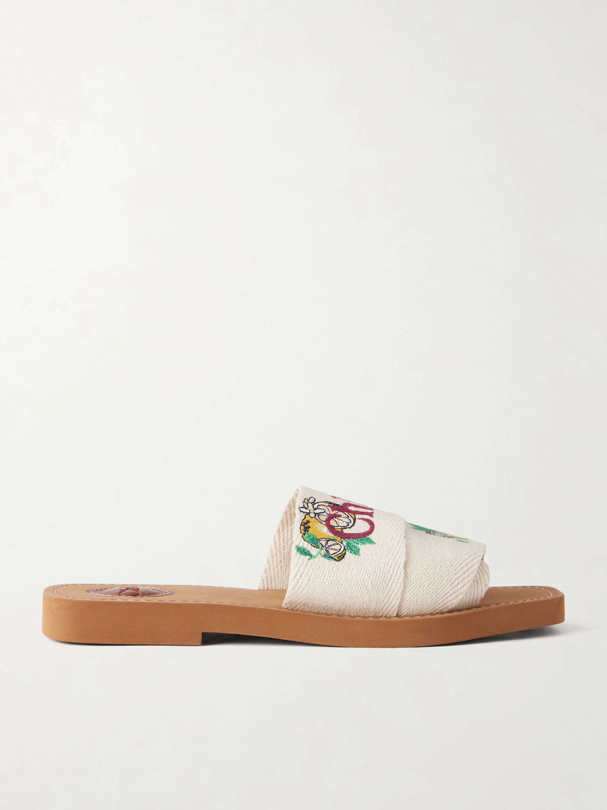 CHLOÉ Embroidered linen-trim sandals
