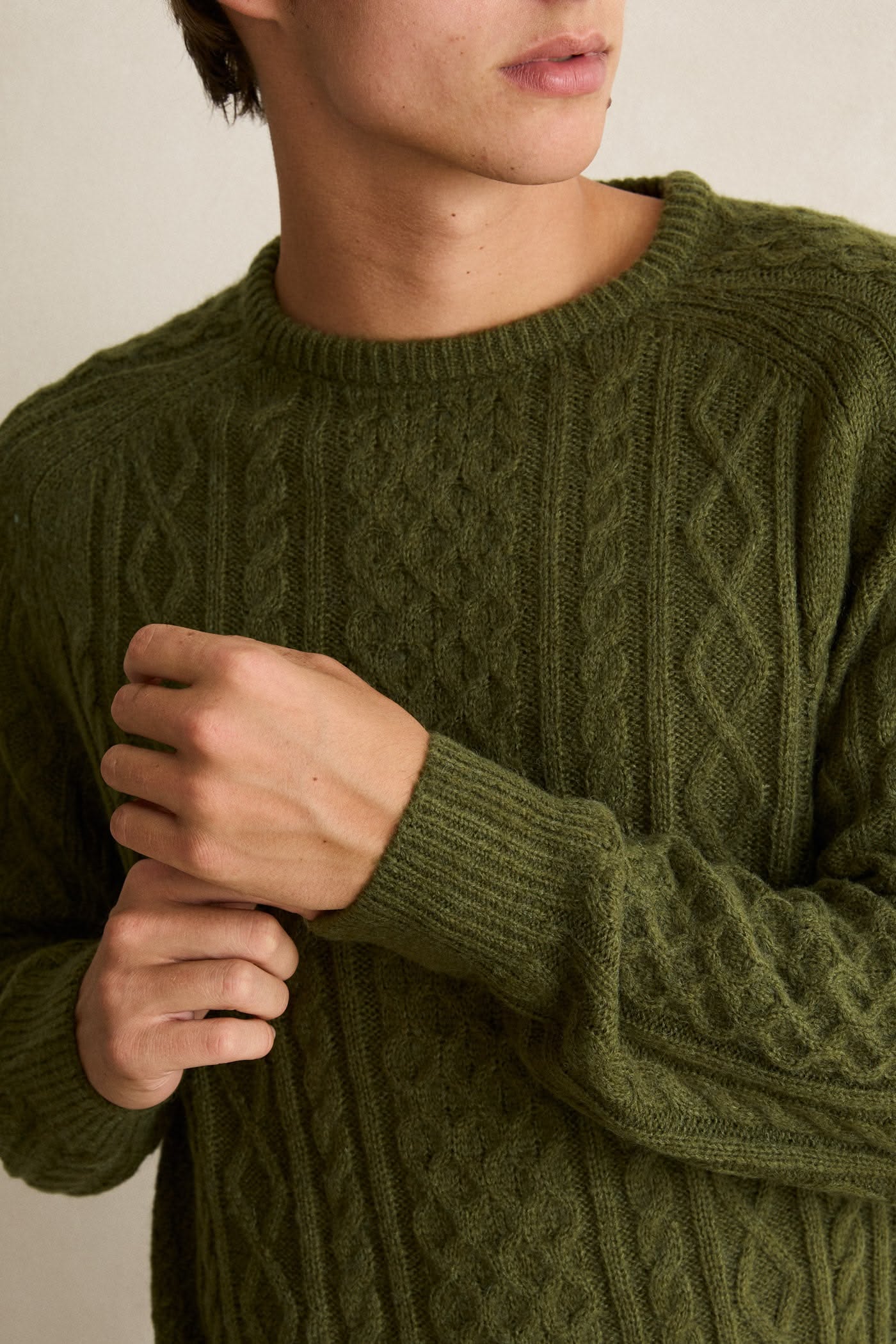 Mohair Fishermans Knit Olive