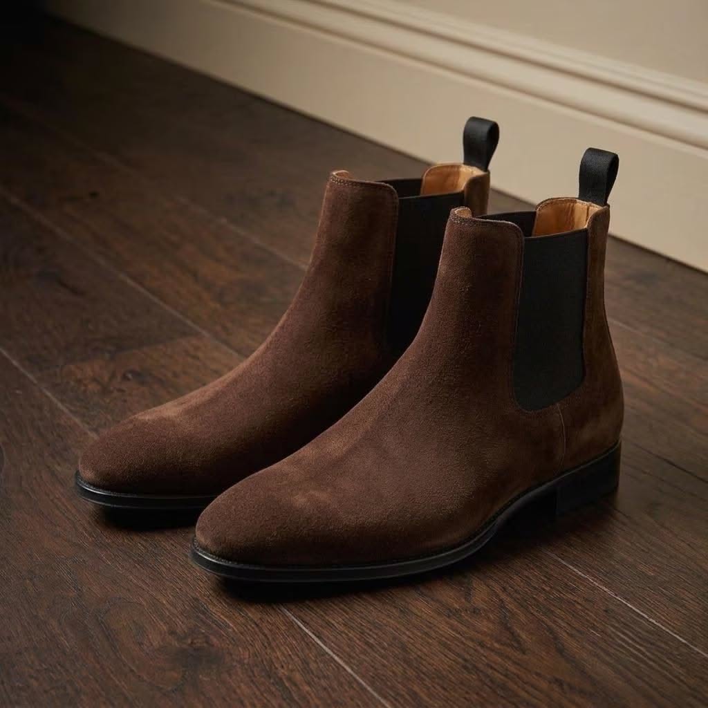 Classic Dark Brown Chelsea Boots — Elastic Side Panels, Pull Tabs