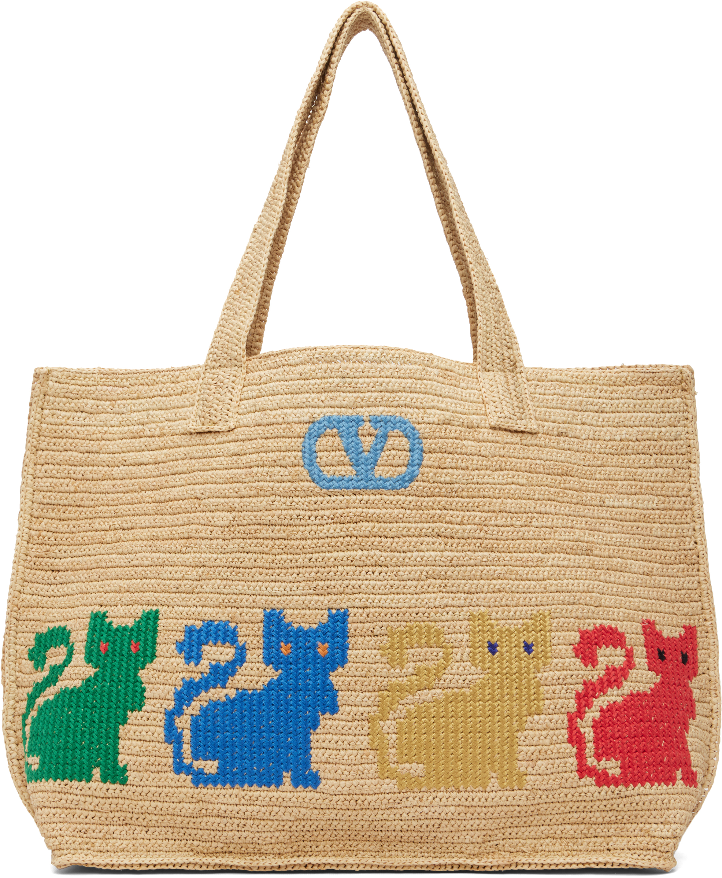 Valentino Garavani Beige Raffiachat Large Raffia Shopping Tote