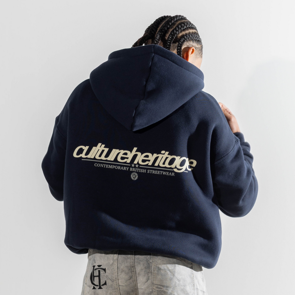 Culture Heritage Deep Navy Hoodie — White 'cultureheritage' Text