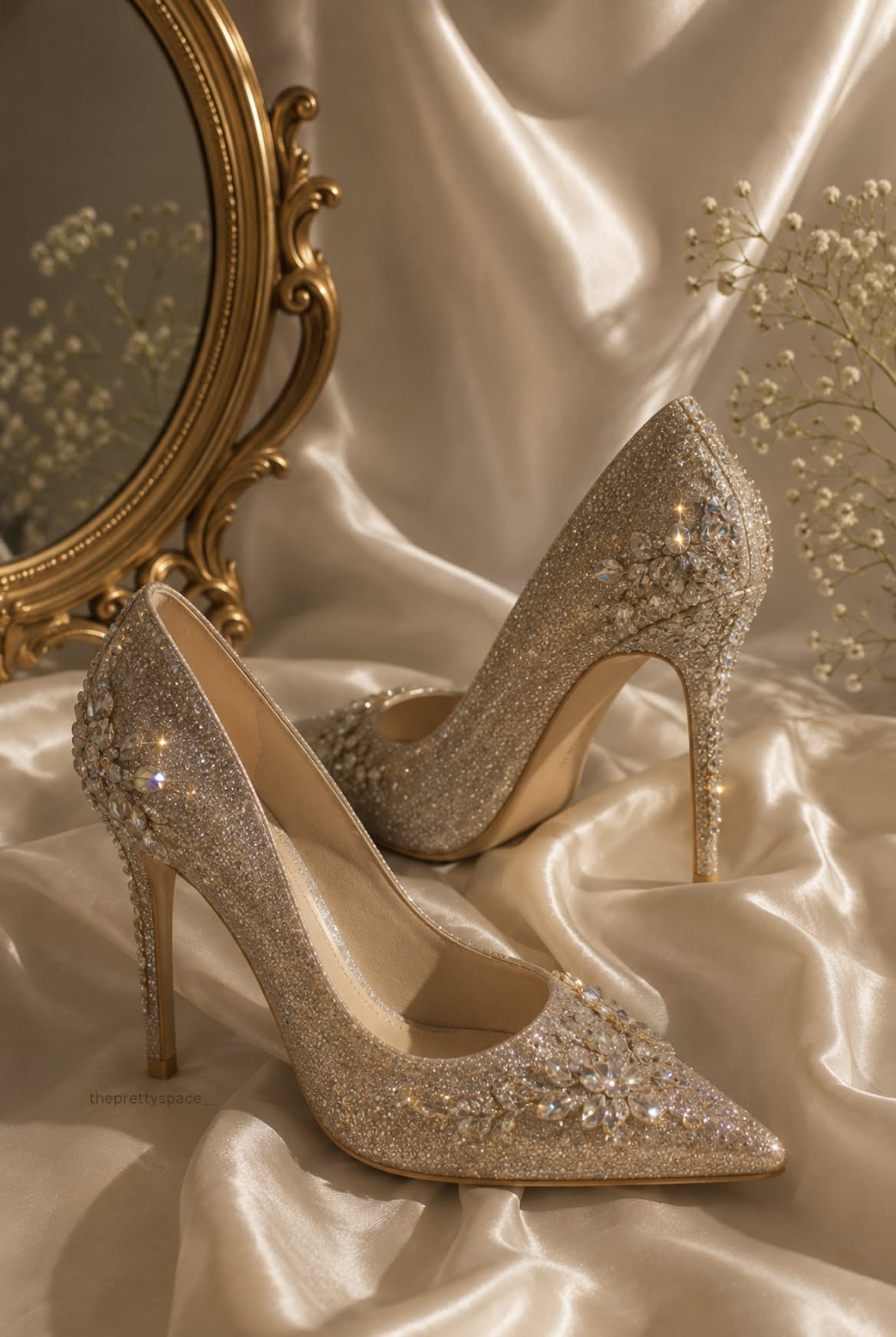 Luxury Champagne Gold Glitter Heels — Pointed Toe, High Stiletto