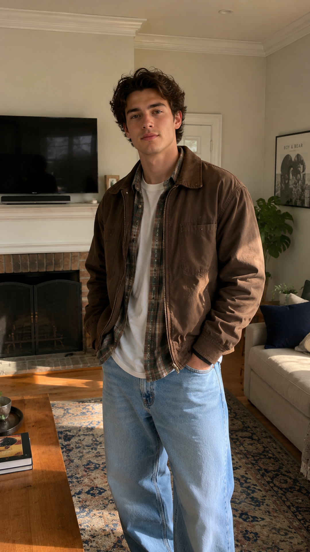 Carhartt Brown Canvas Work Jacket — Corduroy Collar, Full Zip