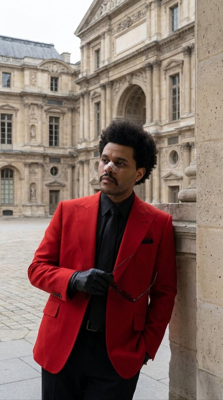 The Weeknd Vibrant Red Blazer — Notch Lapels, Single-breasted, Front
