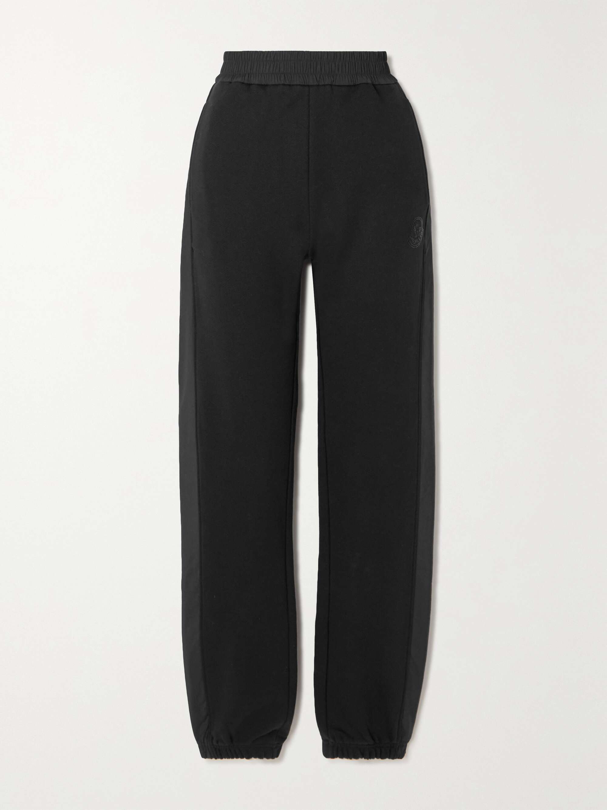 MONCLER Embellished shell-trimmed cotton-jersey track pants