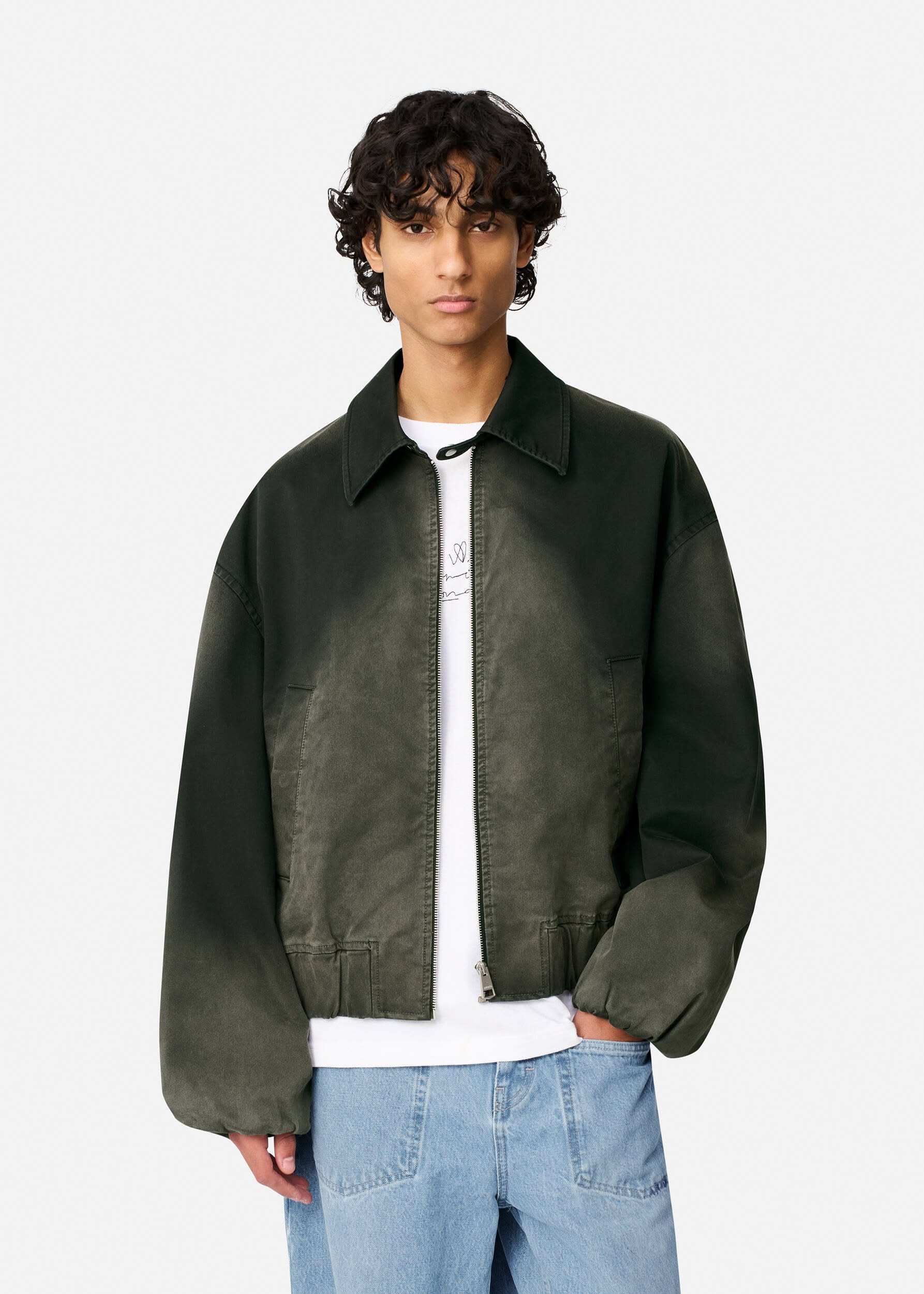 Axel Arigato Washed Black Bomber Jacket — Point Collar, Full Zip