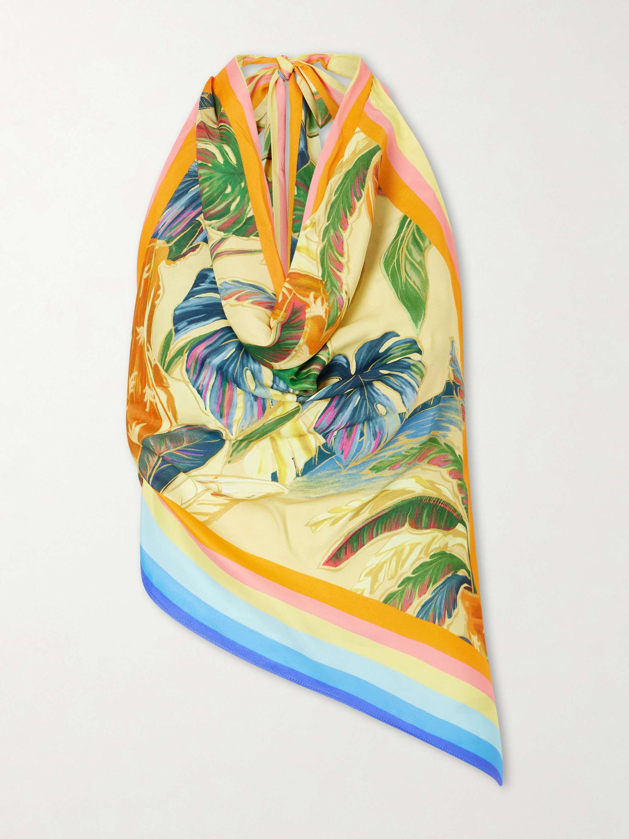 FARM RIO Rainbow Summer floral-print satin top